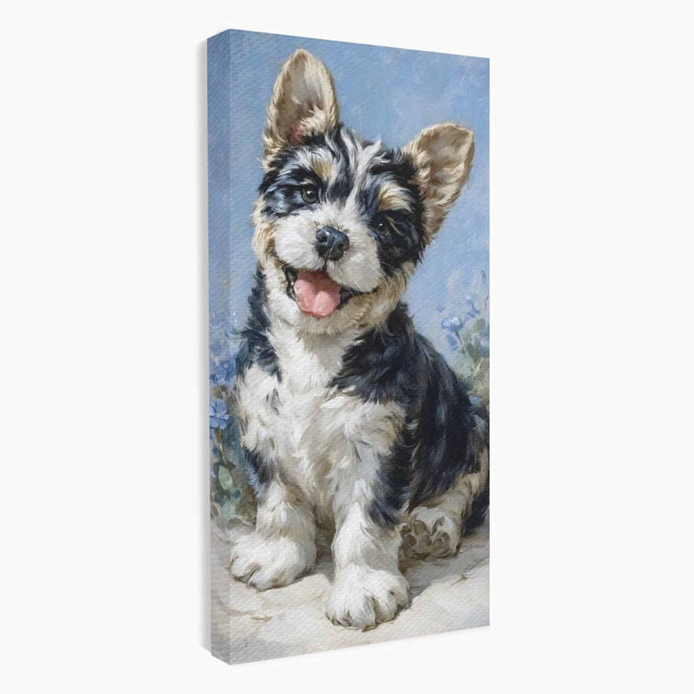 Tablou canvas cu tablou canvas cu catelus pufos, fara rama, pe sasiu de lemn